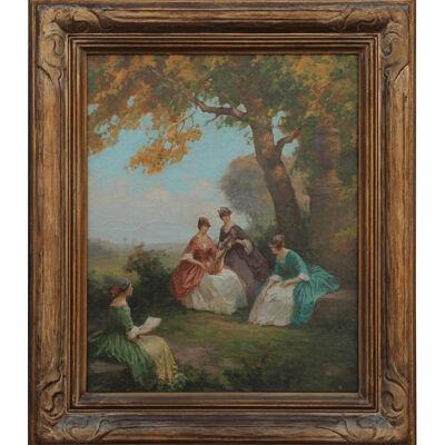 Joseph Tomanek Pastoral Figurative Oil Painting in an Idealized Style Mid 20th C