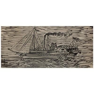 Mid 20th Century Naturalistic Ship Artist Proof Woodblock Print