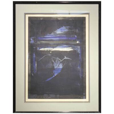 "Winter Flight into the Night" Abstract Monotype