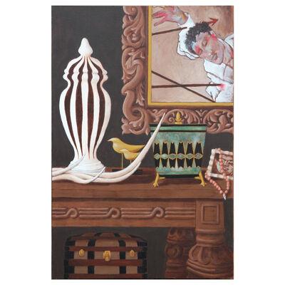 "St.Sebastian Still Life Big Striped Jar" Contemporary Realist Interior Painting