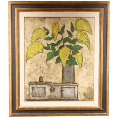 1950s Untitled Textured Impressionist Floral Still Life Oil on Board