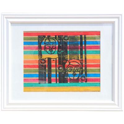 Courtney Khim "Distance" Print on Rainbow Striped Paper 2017