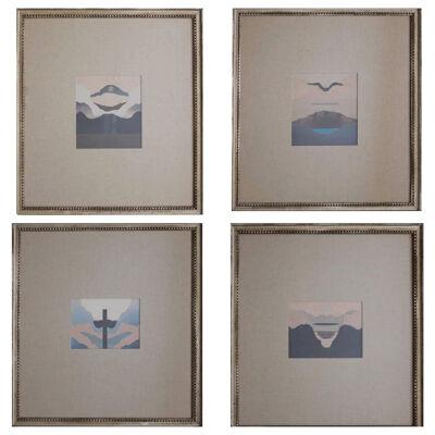 Leila McConnell Quadriptych Mixed Media Abstract Landscape Collage 70s -4 Pieces