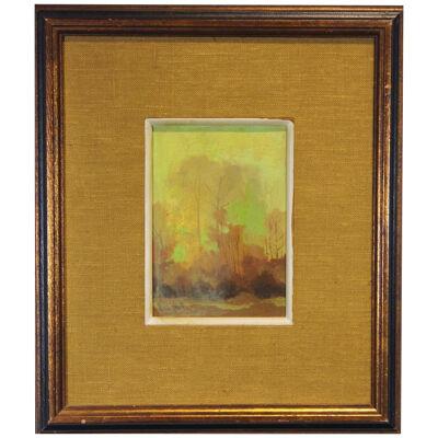 1967 Yellow Tone Oil Impressionist Landscape with Trees