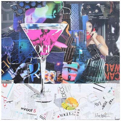 Jim Hudek "Martini Set" Pink Martini Glass Pop Art Magazine Collage 21st Century