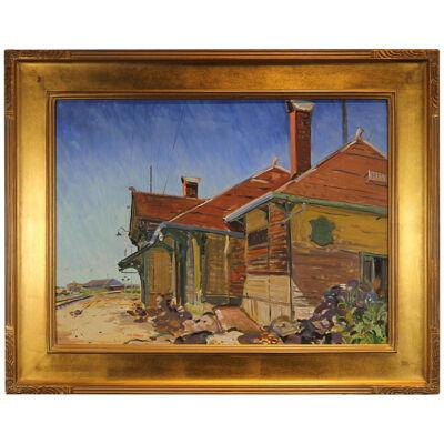 Jack Erwin "Hillsboro R. R. Station" Desert Landscape Painting 20th Century