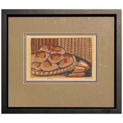 Richard Conn “Pastry” Patterned Still Life Woodblock Print 1976