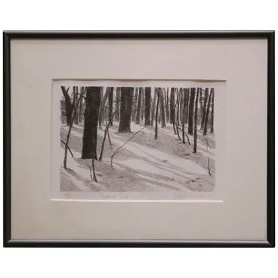 Mid 20th Century "Trees in Snow"Black and White Winter Landscape Lithograph 2/10
