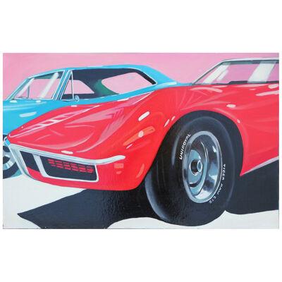 "1970 Stingray" Modern Photorealistic Classic Red and Blue Muscle Car Painting