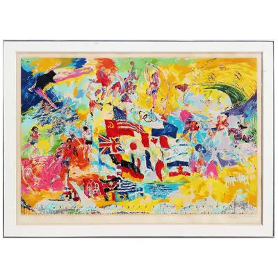 "Montreal Olympics 1976" Colorful Abstract Figurative Lithograph by LeRoy Neiman