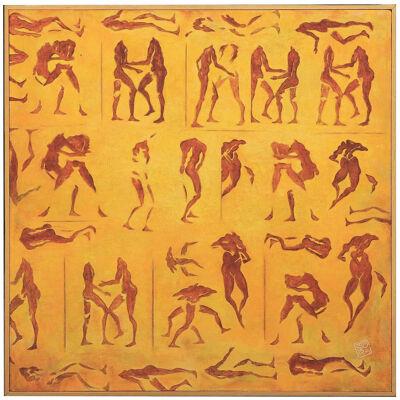 Christophe Stora Abstract Figurative Grid of Nude Bodies Painting 20th C