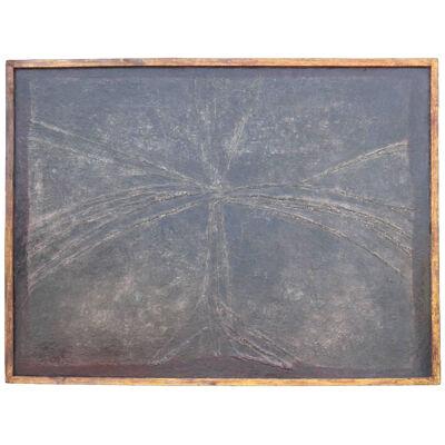 1960s "Agrac" Black Abstract Cross Oil Painting