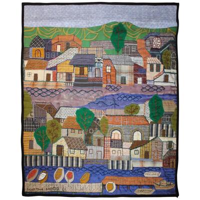 "Harbor Front" Folk Cityscape Tapestry