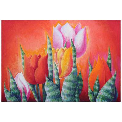 1970s Abstract Tulip Oil Painting by William Robert Stevenson