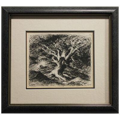 Mid-Century Tonal "Study of a Tree" Ink Drawing