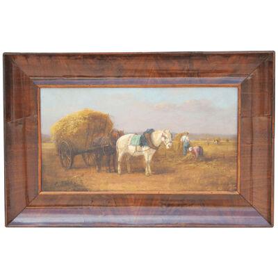 Mid 19th Century Realism Hay Farm Scene with Landscape