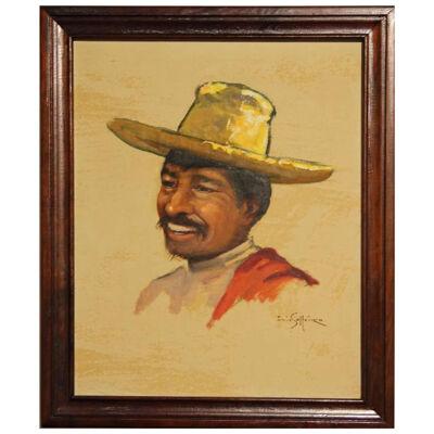 Luis Solleiro Abstract Spanish Yellow, Brown, & Red Portrait of Man in Sombrero