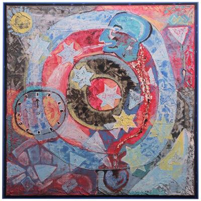 2010s Contemporary "Time Cycle" Abstract Surrealist Red and Blue Painting