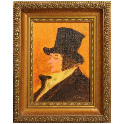 Late 20th Century "Man With Top Hat" Abstract Portrait Oil Painting of Francisco