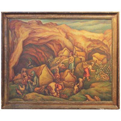 1930s "Les Chleux" Figurative Warm Tonal Painting