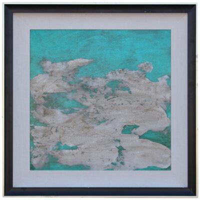 Late 20th Century Turquoise and White Textured Abstract Oil Painting