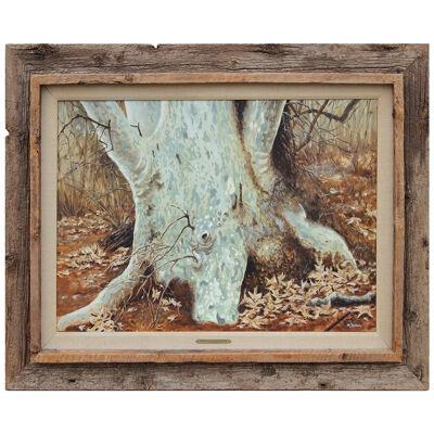 "Gnarled Guardian of Dry Creek" Naturalistic Forest Tree Stump Painting