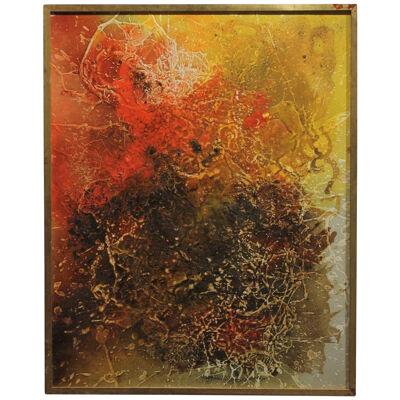 Mid-Century Modern Textured Yellow with Orange Abstract Expressionist Acrylic