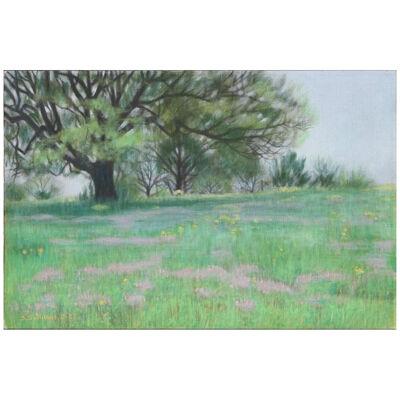 Stella Sullivan "Wildflowers Under the Big Tree" Landscape Painting 1987