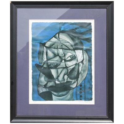 Aziz Diagne "Infinite Imagination" Blue Abstract Face Print AP 2010s