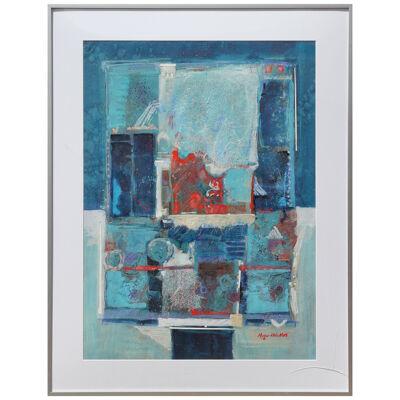 "Secret Chamber XXIX" Blue, Teal, and Red Toned Modern Abstract Painting