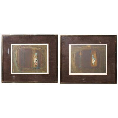 Pair of Contemporary Brown and Blue Serigraphs