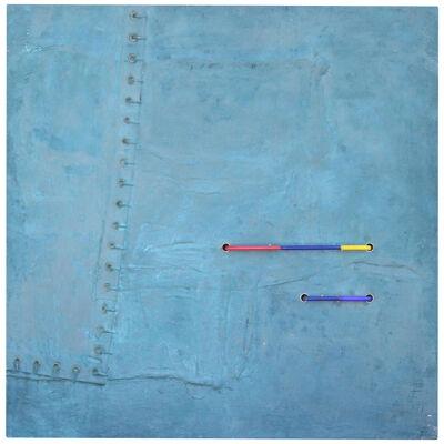 1970s Mixed Media "Untitled" Blue Abstract Neon Painting