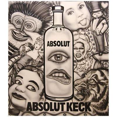 2000s "Absolut Keck" Abstract Surrealist Black and White Airbrush Painting