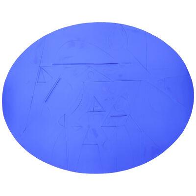 Contemporary Abstract Bright Blue Geometric Oval Wall Sculpture / Painting