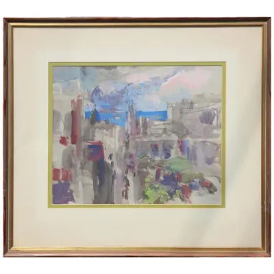 Late 20th Century Abstract Watercolor Cityscape Painting