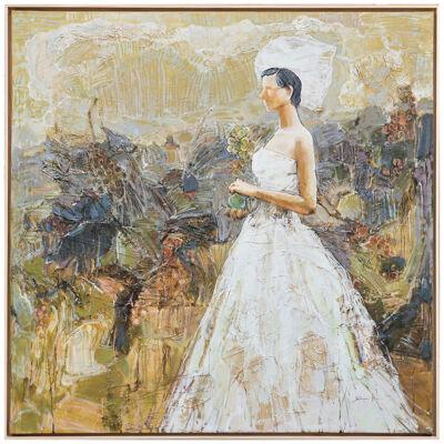 "Fruit of Life" Large Abstract Earth Toned Portrait of a Bride in a White Dress