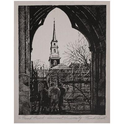 Frank C. Dill "Harvard University" Architectural Etching to Frank Freed 20th C.