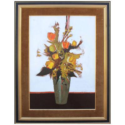 1970s Modern Abstract Impressionist Floral Still Life