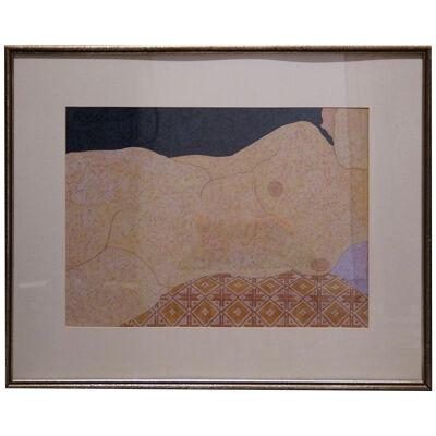 Oris Robertson Minimal Abstract Impressionist Reclining Nude Oil Painting 1973