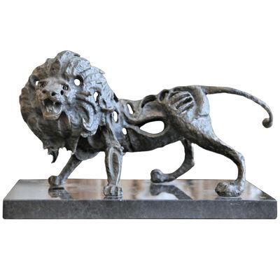 Modern Bronze Abstract Skeletal Lion Animal Sculpture 20th Century