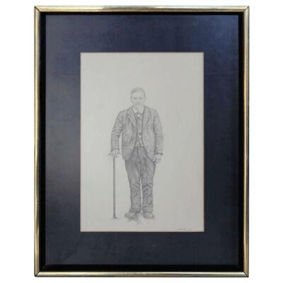 C. Hallam "Portrait Sketch of Man with a Cane" 1975