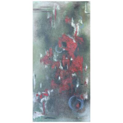 Mid Century Untitled Red and Green Abstract Expressionist Painting