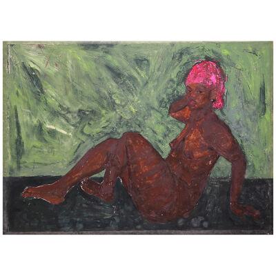 "Tanya 2" Black Female Nude in a Pink Wig Monotype
