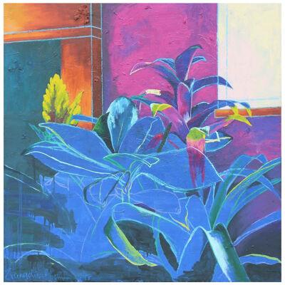 2018 "House Plants (Blueprint)" Floral Still Life Oil Painting by E. Gichina