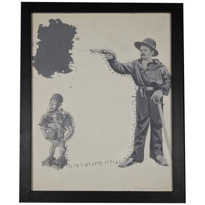 1970s "Sharpshooter" Surrealist Grayscale Painting