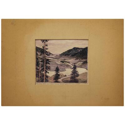 1940s "A Poudre Lakes Continental Divide Milner Pass" Early Watercolor Landscape