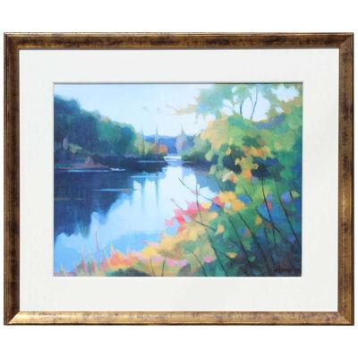 1994 "Morning Light" Abstract River Landscape Oil Painting, Framed