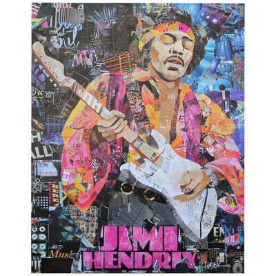 Jim Hudek "Jimi Hendrix" Mixed Media Collage Portrait of Rock Guitarist 2020