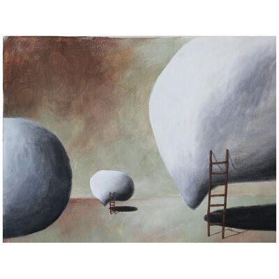 "Here Come the Warm Jets" Contemporary Pastel Surrealist Landscape with Ladders