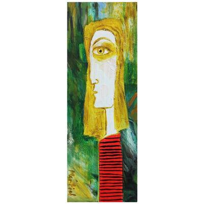 Contemporary Green, Yellow, and Red Longitudinal Abstract Female Portrait